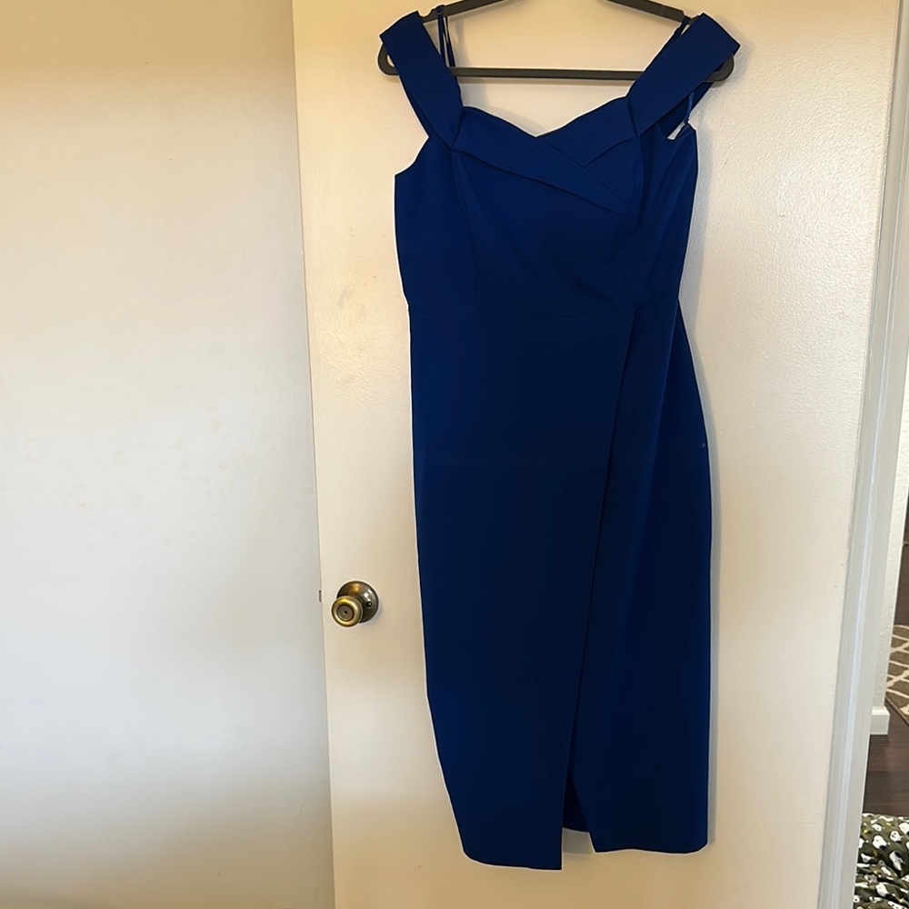 Blue Sheath Sleeveless Midi Dress